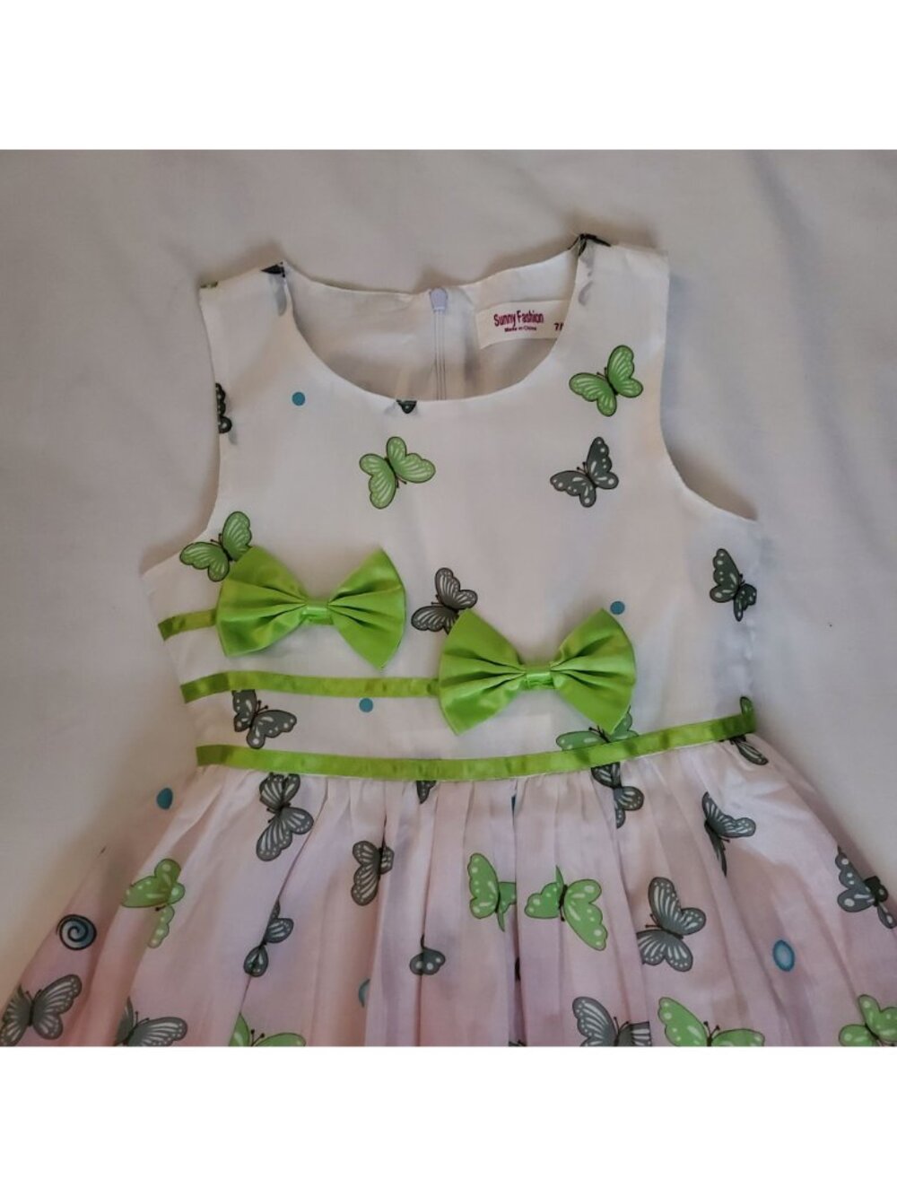 Sunny Fashion Girls Butterfly Green Double Bow Tie Summer Beach Sundress Sz 7/8 - Picture 14 of 16